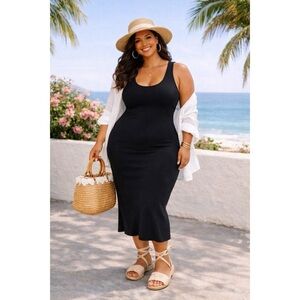 MAURICES Black Ribbed Midi Tank Dress